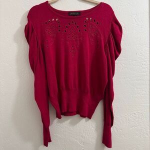 Joseph A. Retro Red Cut-Out Ruffle Sleeve Sweater L